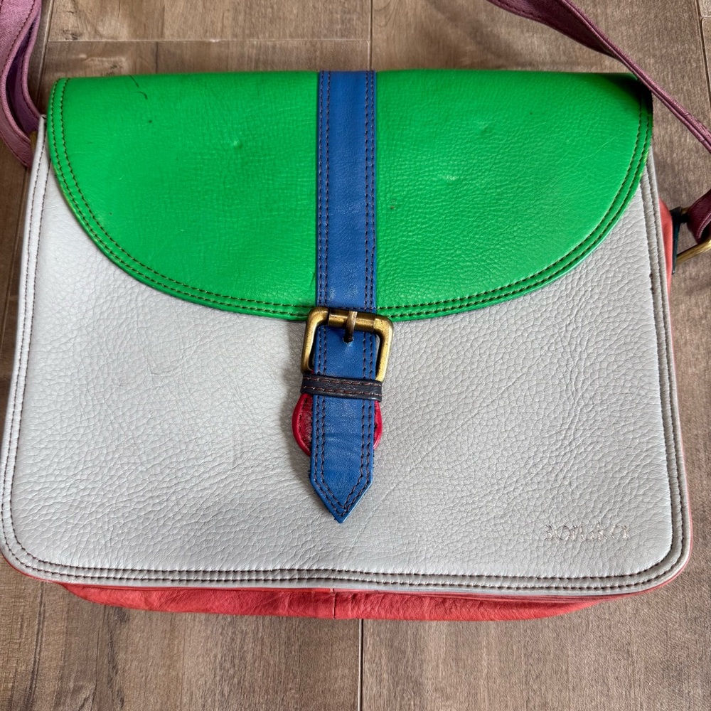Women's Colorblock Leather Crossbody Bag - Green, White, Blue, Red